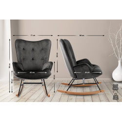 Poltrona de baloiço em veludo Sanka cinzento escuro